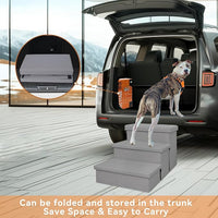 Wider Dog Stairs with Storage 18" H, 3-Step Sturdy Dog Steps for Large/Medium/Small Older Dogs Cats, Folding Pet Stairs Climbing Bed or Couch, Ramp for Car Up to 200 lbs (Gray, No Condo)