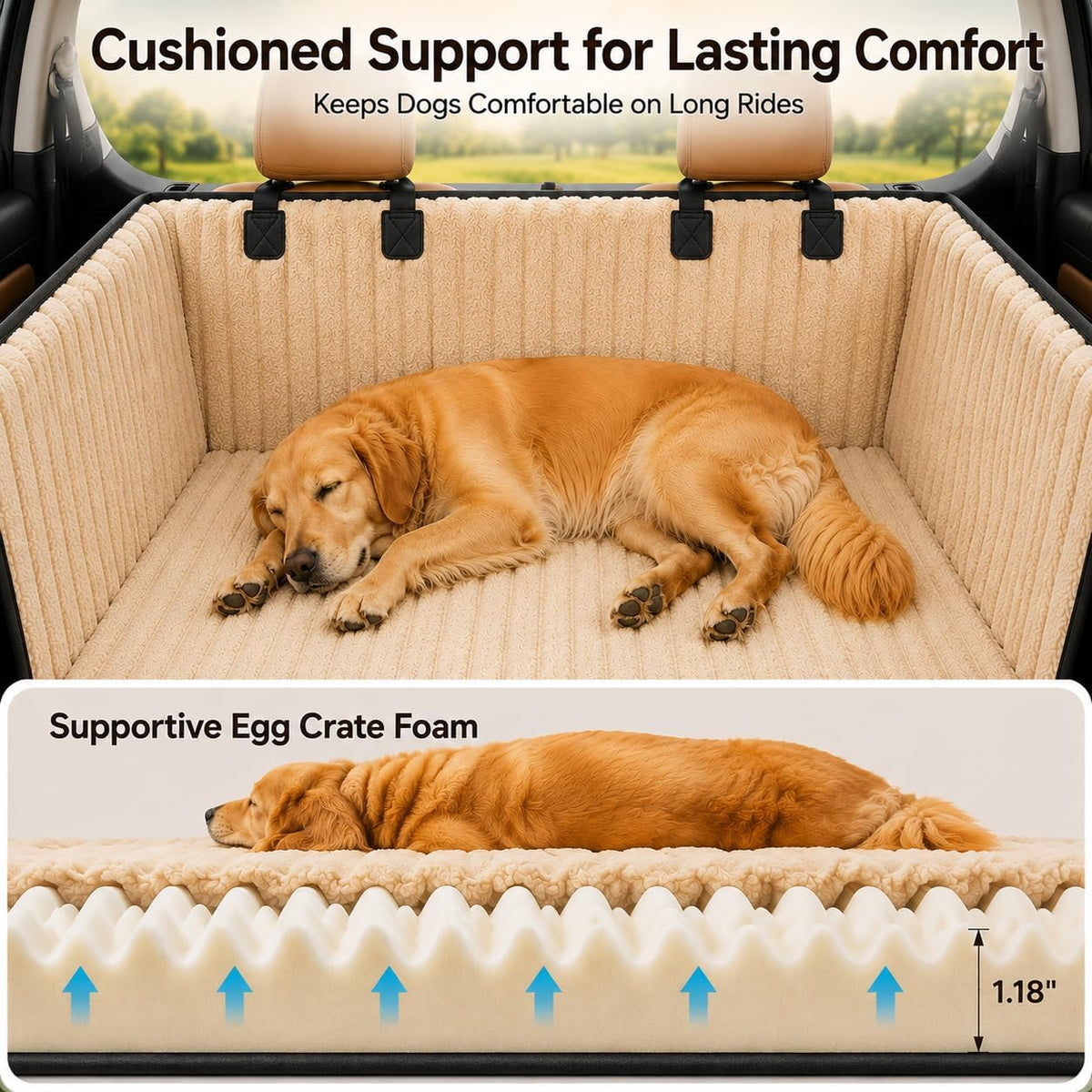 URPOWER Dog Car Seat Cover for Back Seat - Light Khaki / Standard - 54" Length - image 3