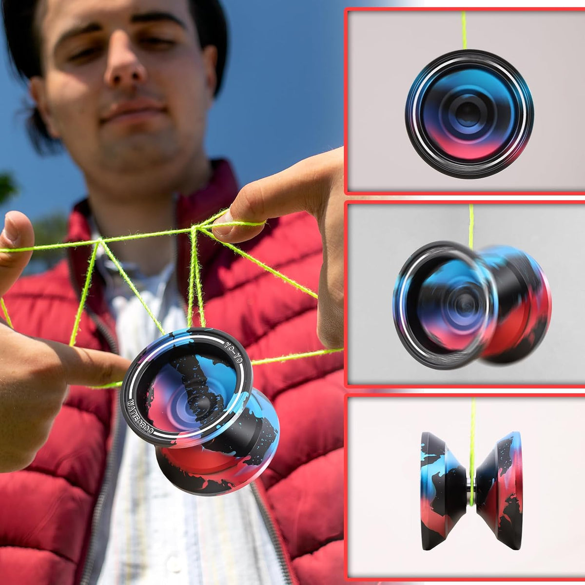 W07 yoyo Professional Metal Trick Yoyo Responsive & Unresponsive – Fun for Kids & Family - W07-Black Blue Red-Pro yoyo - image 3