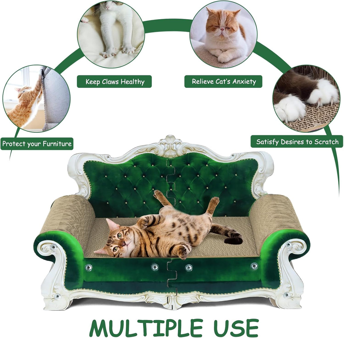Luxury Cardboard Cat Scratcher Sofa Bed - Green Crown - image 4