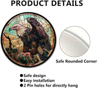 Lygond Metal Sign Tin Sign Circular Stained Glass Vulture Funny Gardening Gift for Patio 8×8 Inches