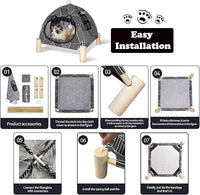 2-in-1 Elevated Cat Tent Cat House, Quick Assembly and Disassembly, Portable Indoor/Outdoor Cute Cat Bed Cave-Black Diamond Pattern