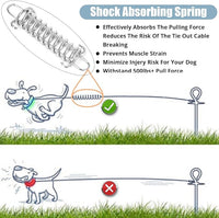 jenico Dog Tie Out Cable - 25ft Dog Lead for Yard - Heavy Duty Dog Chain with Shock Spring - Outdoor Tether Leash for Small Large Dogs Up to 500 lbs