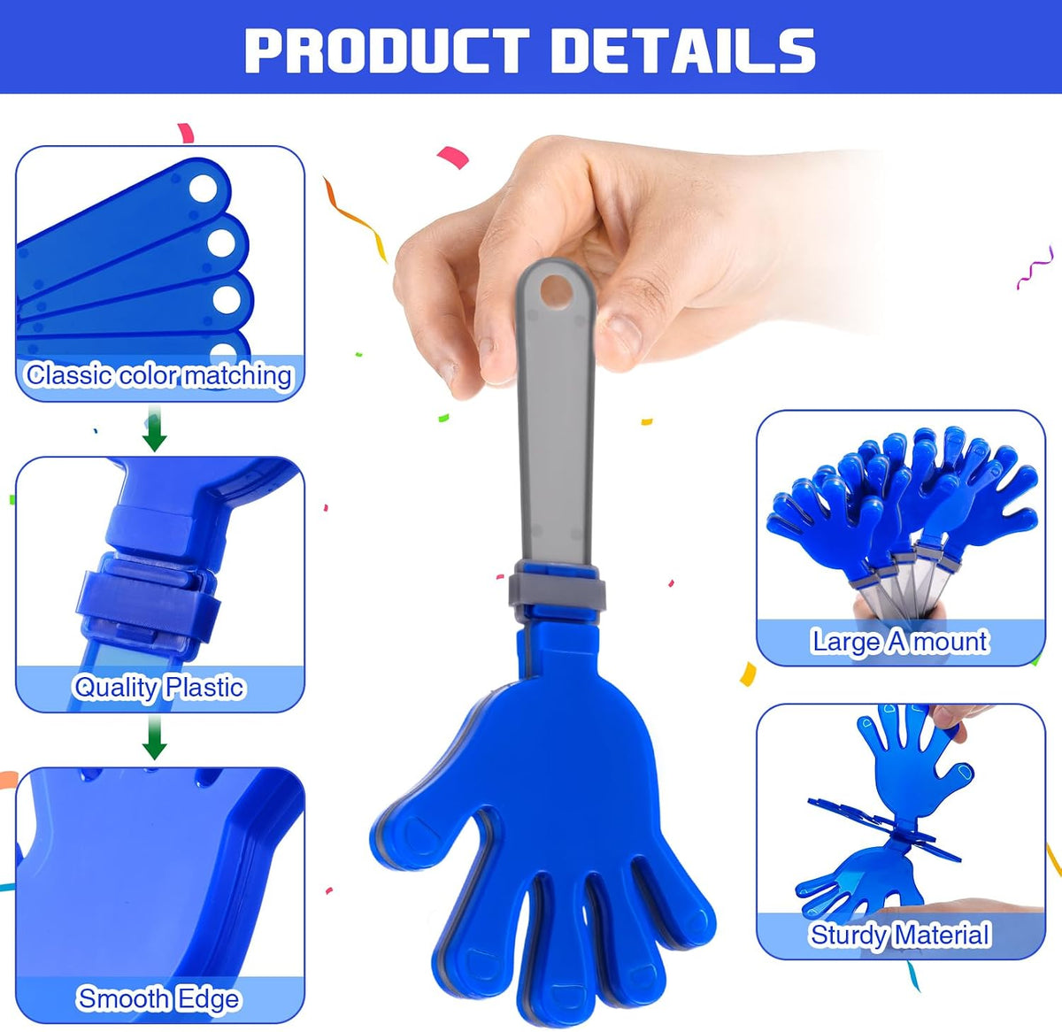 Junkin 48 pack blue and white plastic hand clapper noisemakers - view 24