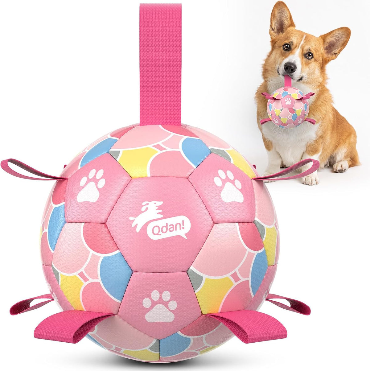 QDAN Dog Soccer Ball Toy with Strap - Pastel Pink / Medium Size 2