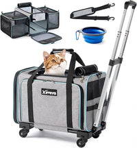 Cat Dog Carrier with Wheels, Expandable Rolling Soft-Sided Carrier for Small Cats and Dogs Under 25 LBS, Pet Carrier on Wheels with Locking Safety Zippers and Anti-Scratch Mesh (Grey)