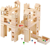 Migargle wooden marble run for kids, 80 piece pine track maze with glass marbles - view 2