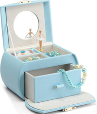 VLANDO 2 Layer Girls Musical Jewelry Box with Ballerina and Large - Blue