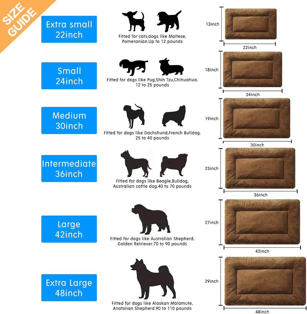 Dog Crate Pad Washable Dog Bed for Crate Medium Cozy Mat 36-Inch Gray – Essentials for Dogs - 30.0"L x 19.0"W x 1.0"Th / brown - image 2
