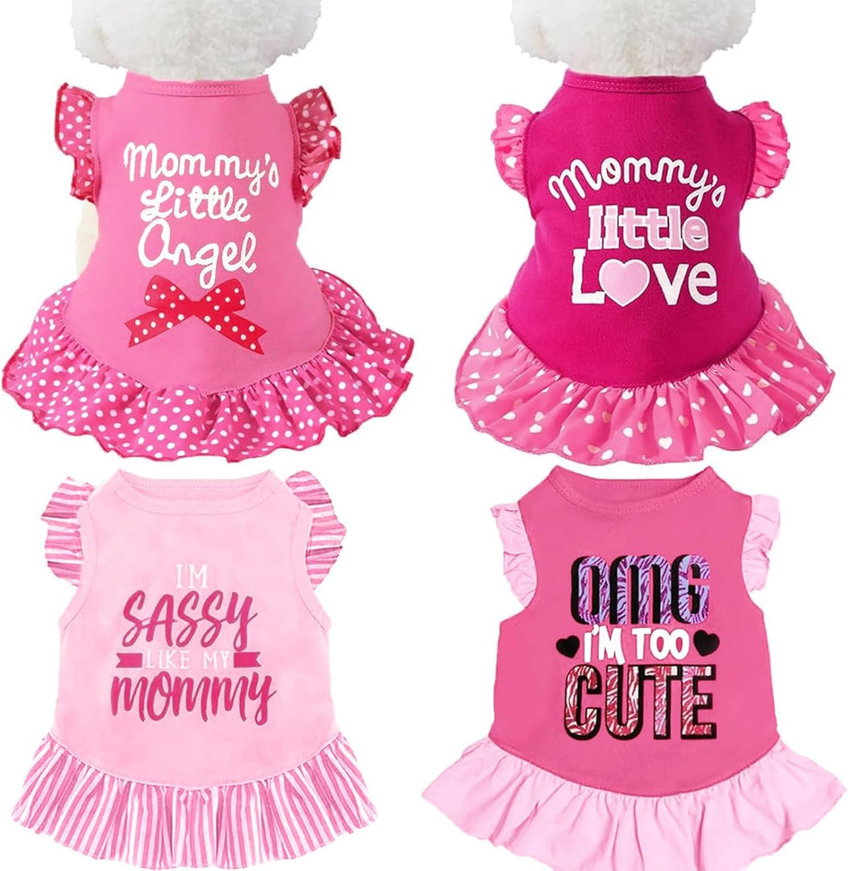 4 Pack Pet Dog Dress Dog Clothes Girl Puppy Shirt Yorkie Clothes Cute - Pink Angel / Small (Chest-15.7"|Weight 4.5-9lb)