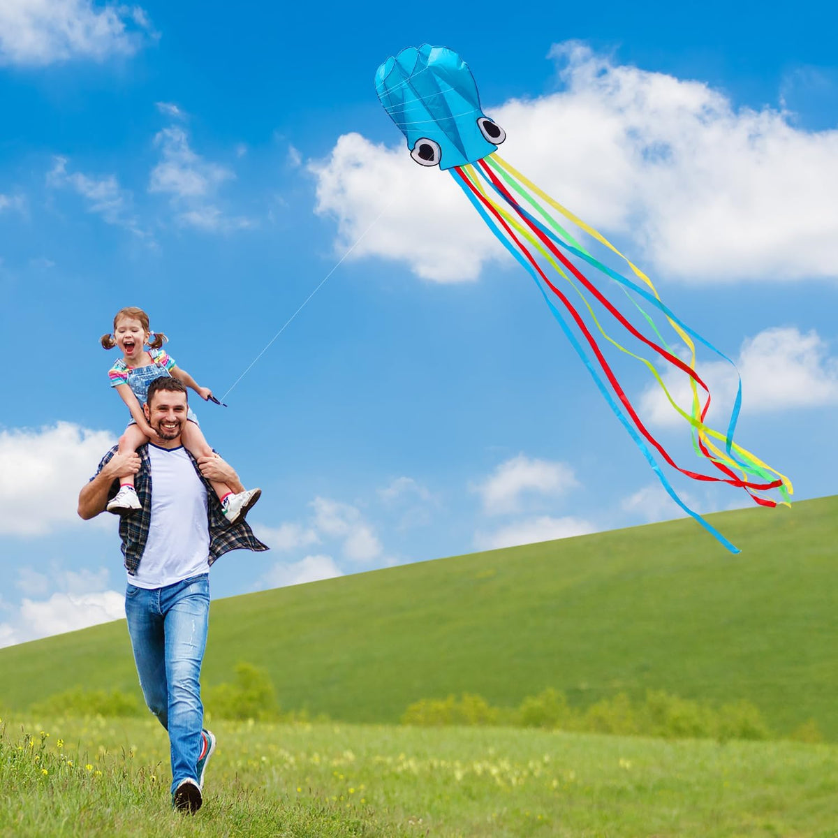 Xida rainbow octopus kite, a frameless ripstop polyester kite with flying line and handle - view 13
