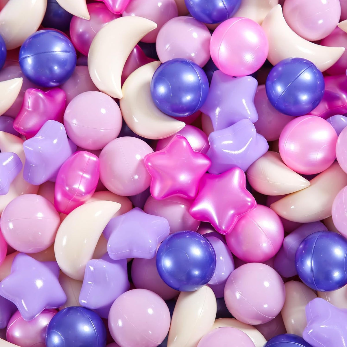 GOGOSO Ball Pit Balls Stars Moon Shapes Plastic Pitballs for Child - 100 balls / Pink Purple