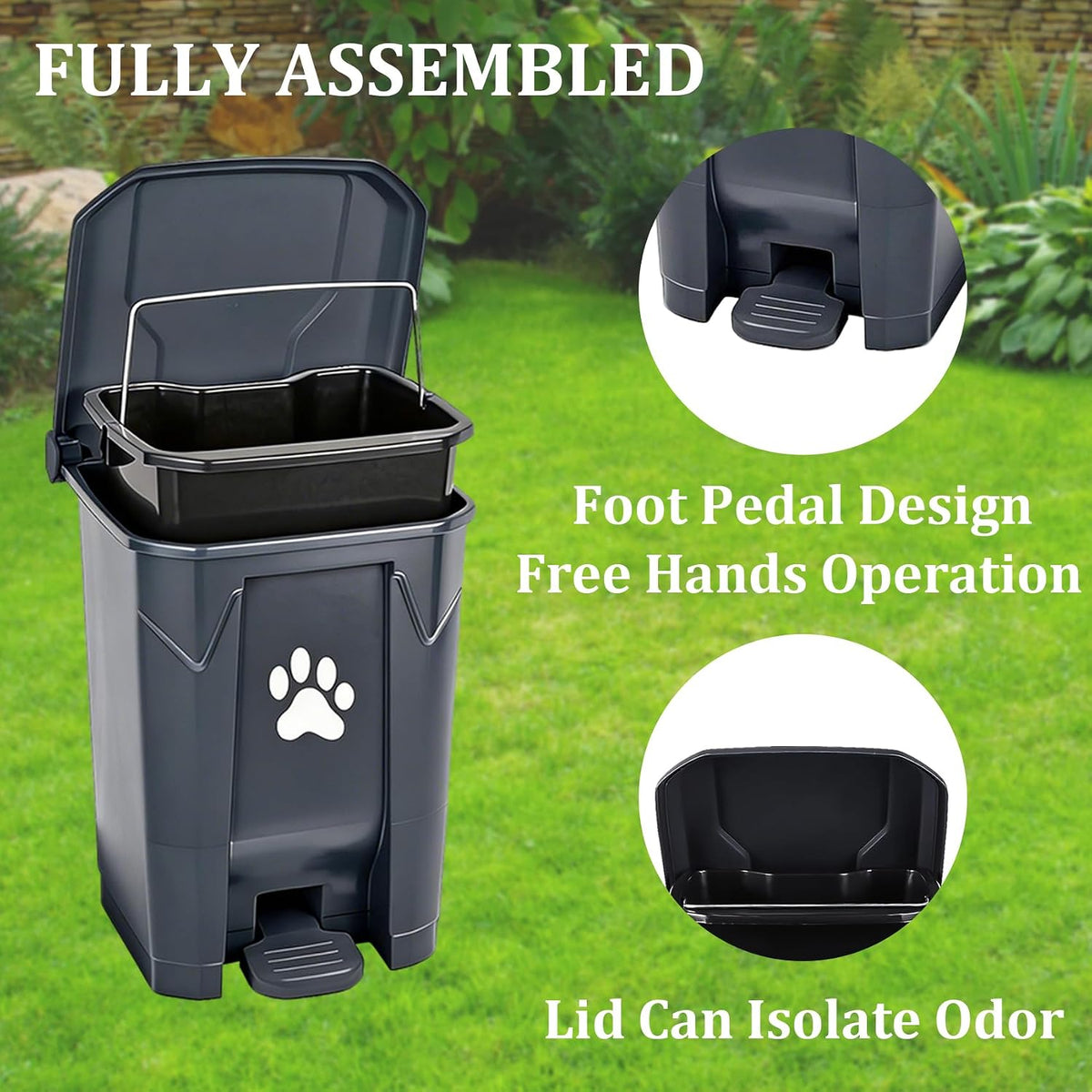 Dog Poop Trash Can Outside with Poop Scooper - Grey-Green Bag / 20L - image 4