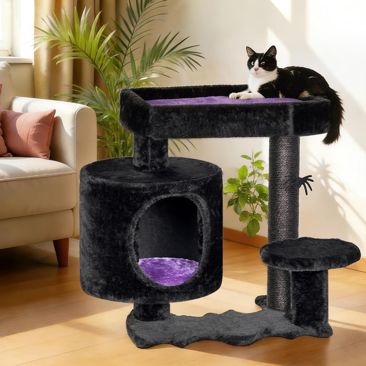 Halloween Cat Tree for Indoor Cats - Black and Purple - image 2