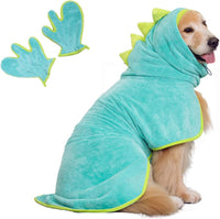 Pawyee Super Soft Fast-Drying Dog Towel with Drying Gloves for Cold - Large / Blue Dino