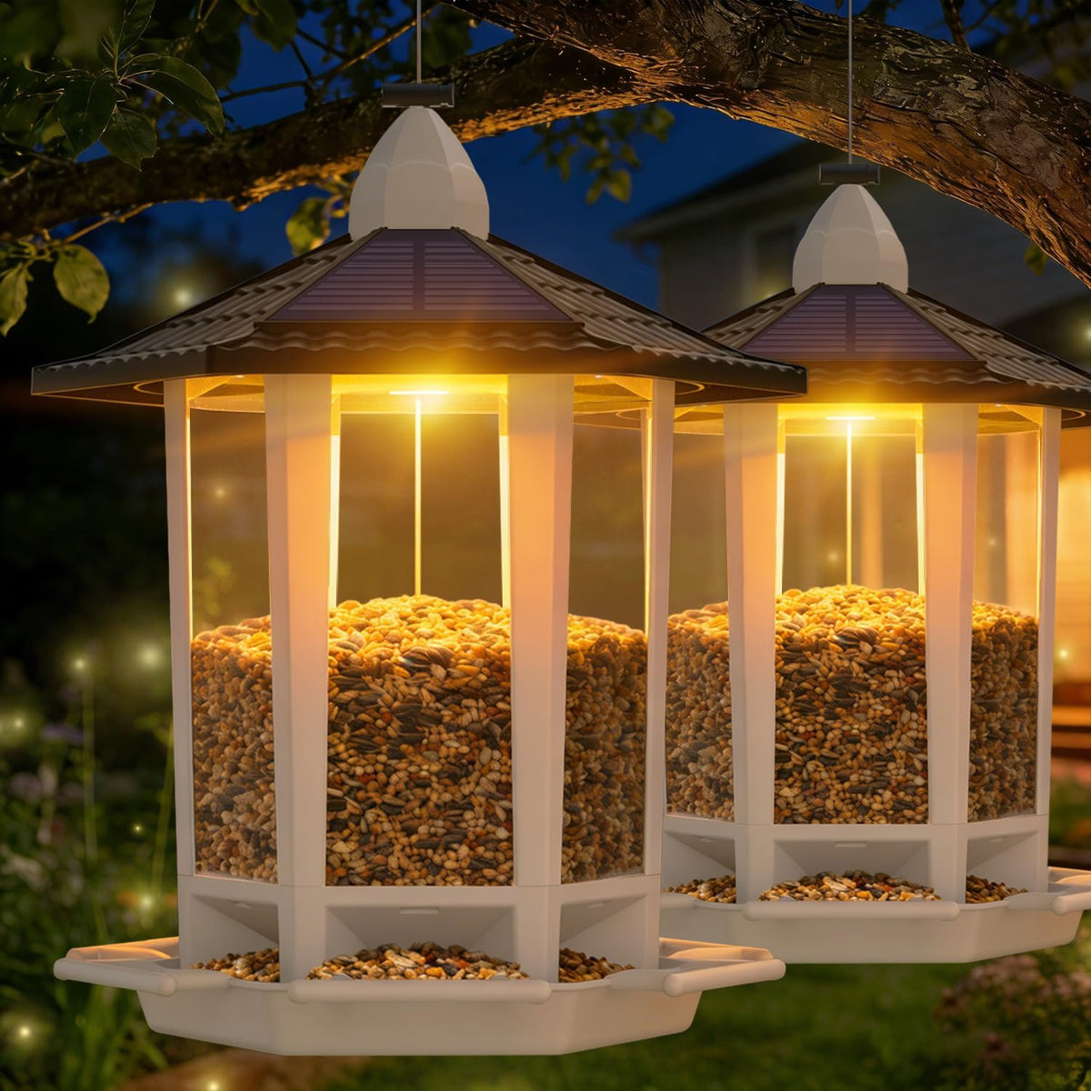 Birdream 2 Pack Solar Bird Feeders for Outdoors Hanging - Black&White / 2 Pack