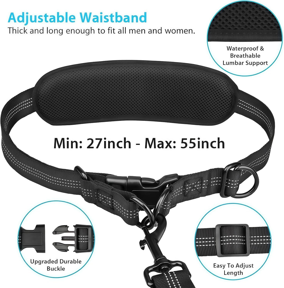 Uppetly Hands Free Dog Running Leash with Waist Belt - 2 dogs/Blue / Large - image 3