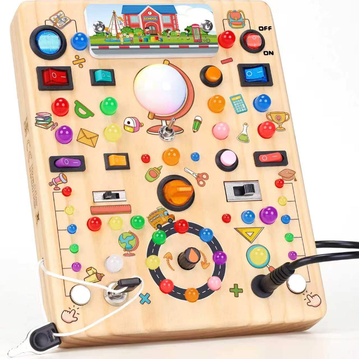 RichBoy Busy Boards, Lights Switch-Style, Wooden - School 7.8" x 6.5"