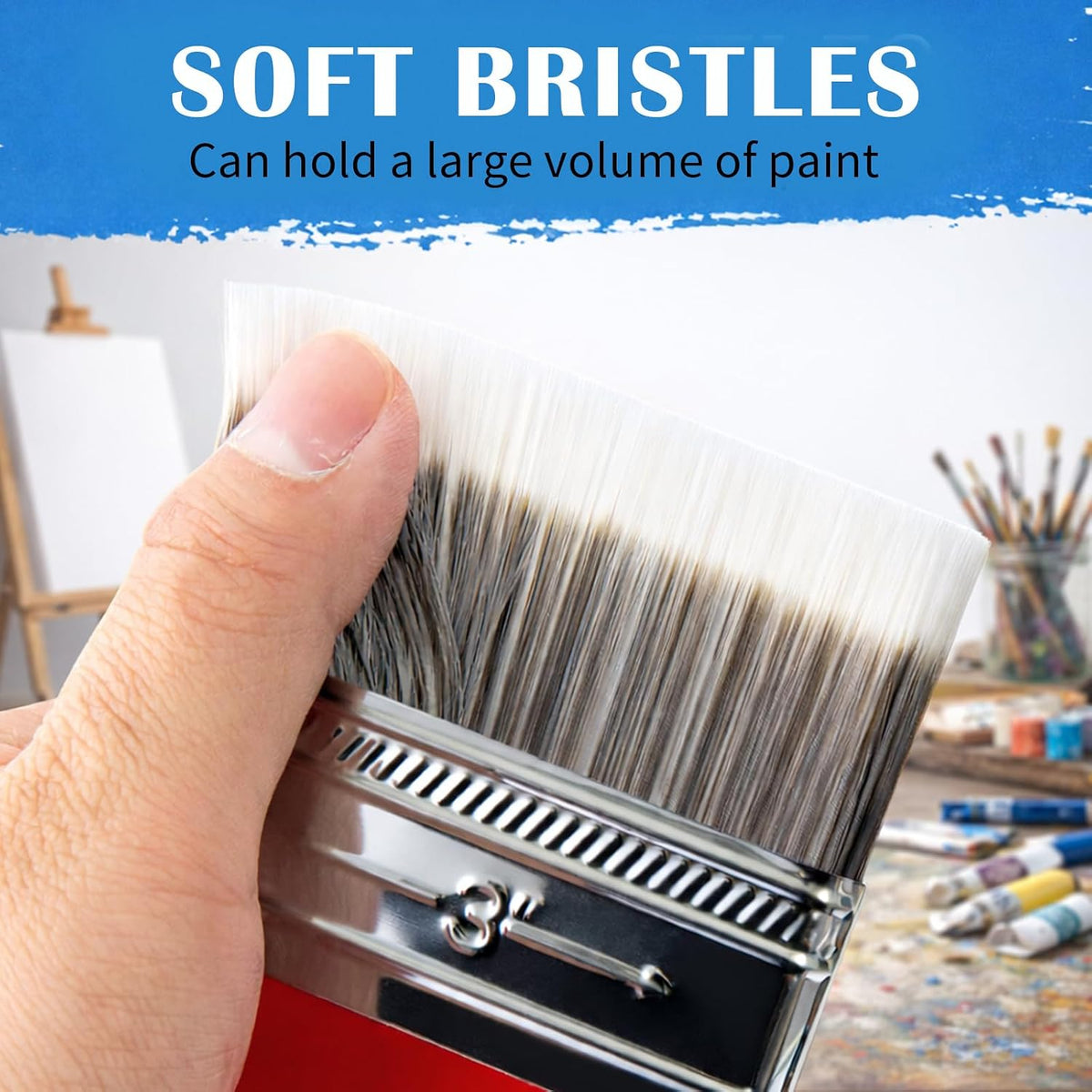 Falling in Art large 8 inch flat paddle paint brush with stainless steel ferrule - view 16