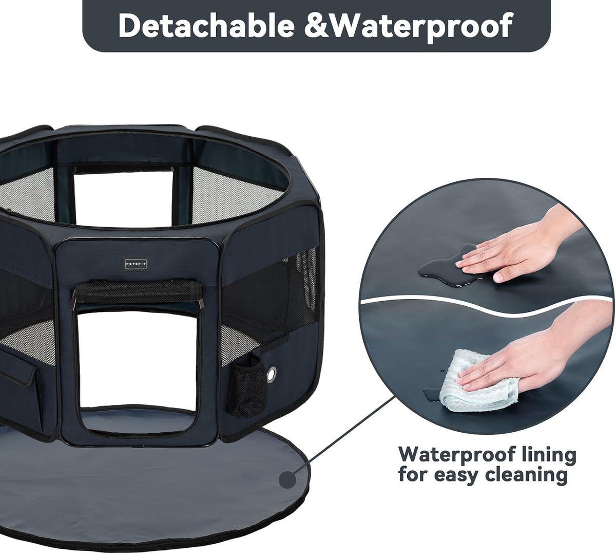 PETSFIT Portable Dog Playpen 36", Removable Waterproof Mat - Blue / Medium (36"x36"x21", 2 Doors) - image 2