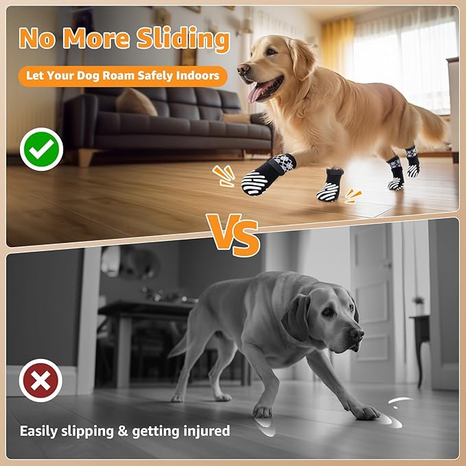 LOOBANI Dog Socks to Prevent Licking Paws - Dog Socks for Hardwood Floors Anti Slip for Traction Control - Dog Grippy Socks for Senior Dog Small Medium Large Dogs on Tile Floors, Black XS