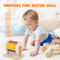 Adena Montessori Play Kit: Knob Puzzle, Drum & Ball, 6-12m – Fun for Kids & Family - Spinning Drum - image 3