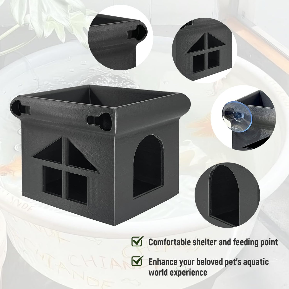 Betta Fish Hammock, White Floating Resting Leaf with Suction Cup - Black Hideout - image 3