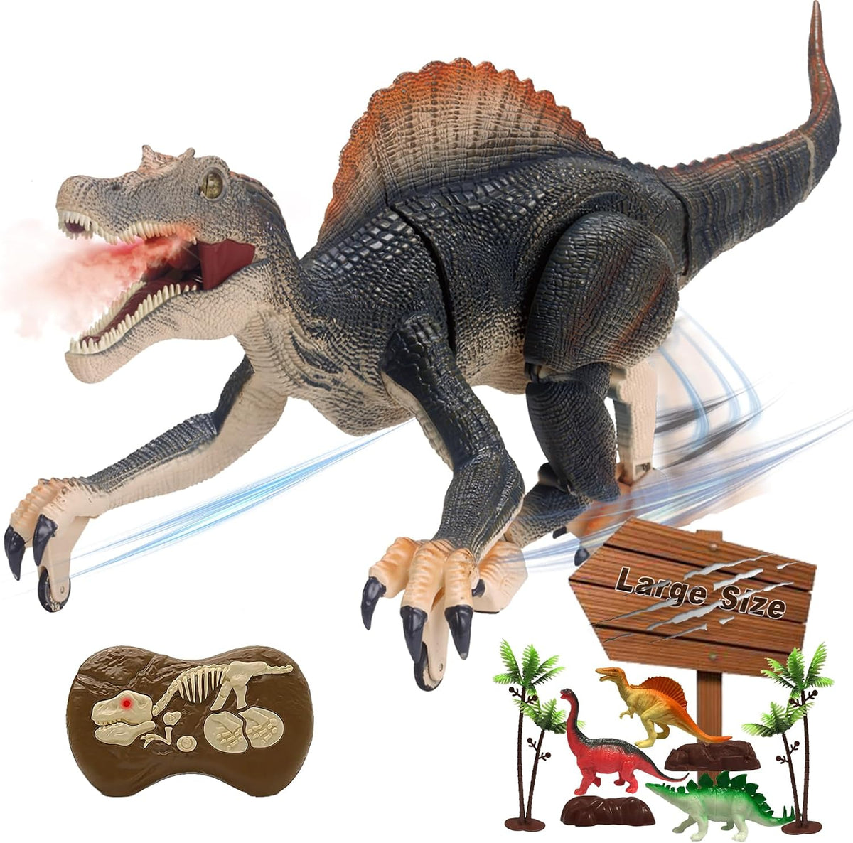 MAMABOO Remote Control Mosasaurus Dinosaur Toys for Boys Kids - Light Brown