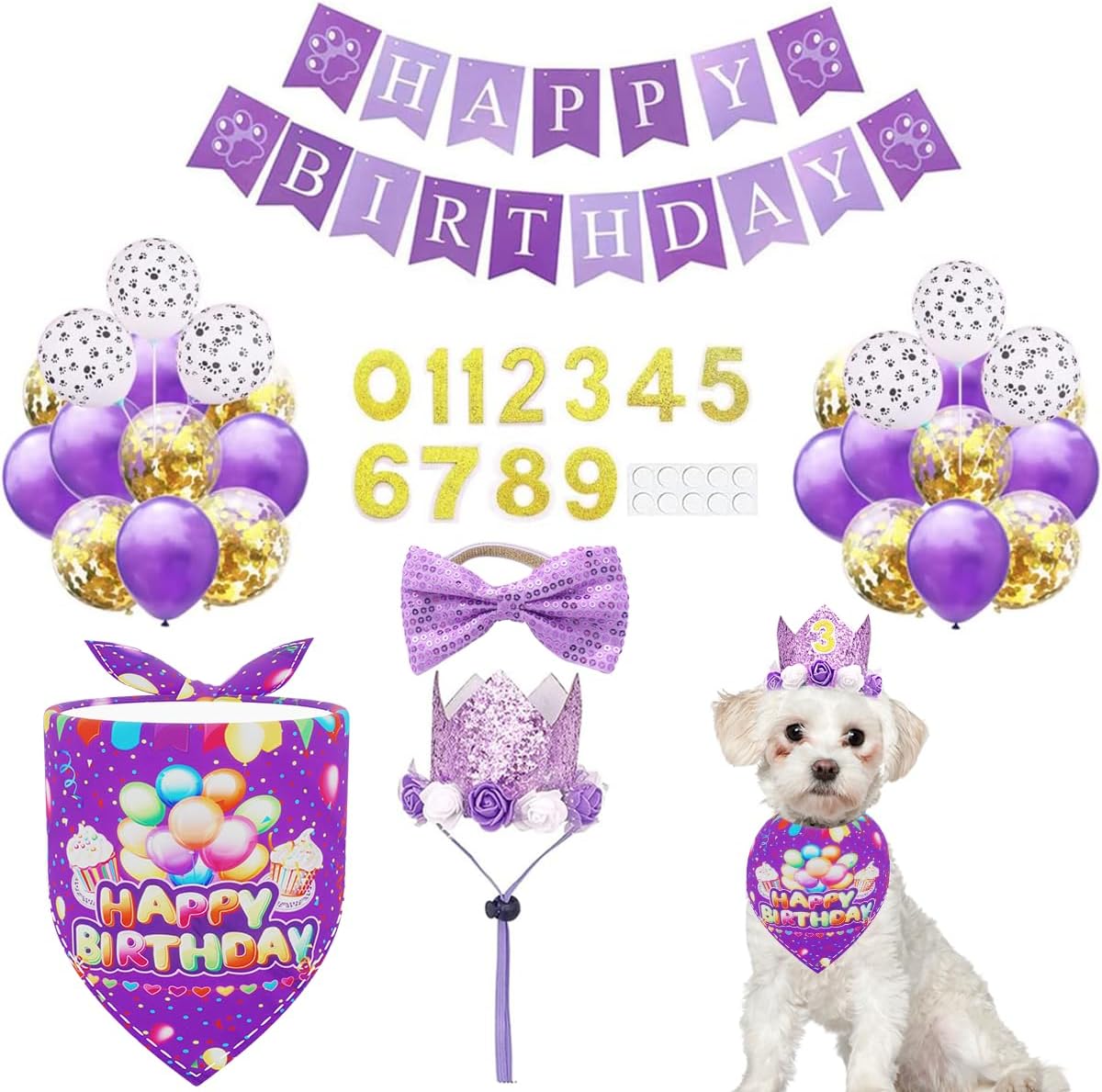 PET SHOW Pink Crown Dog Birthday Party Hat for Girls Reusable - Lavender Birthday Kit