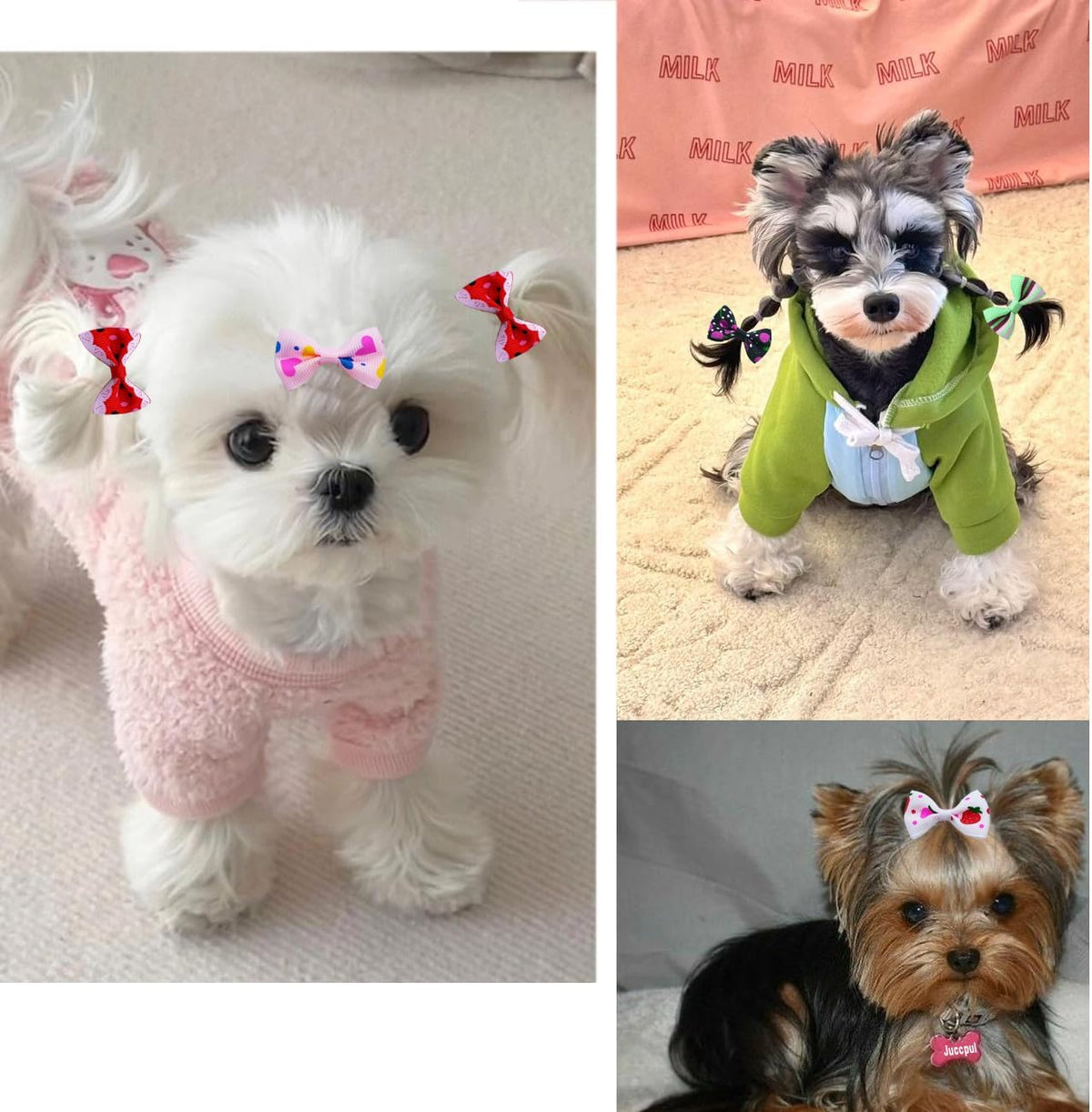 JUCCPUL set of 40 dog hair bows in mixed colors, 20 pairs of ribbon bowknots with alligator clips - view 3
