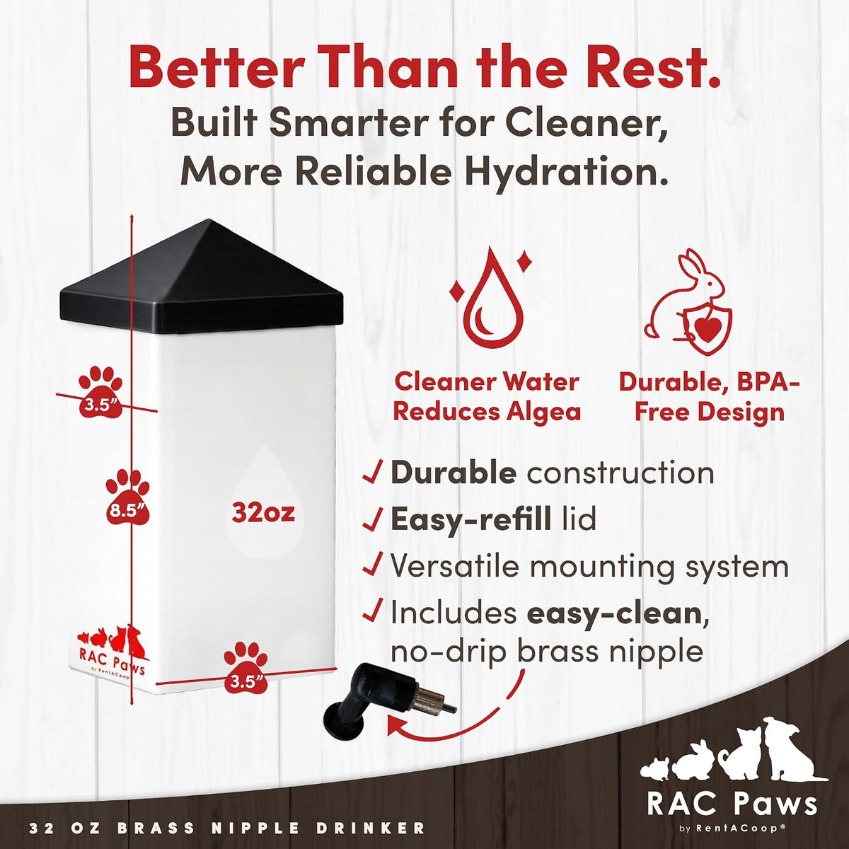RentACoop 32oz Small Animal Drinker with No-Drip Brass Nipple – Essentials for Small Pets - image 2