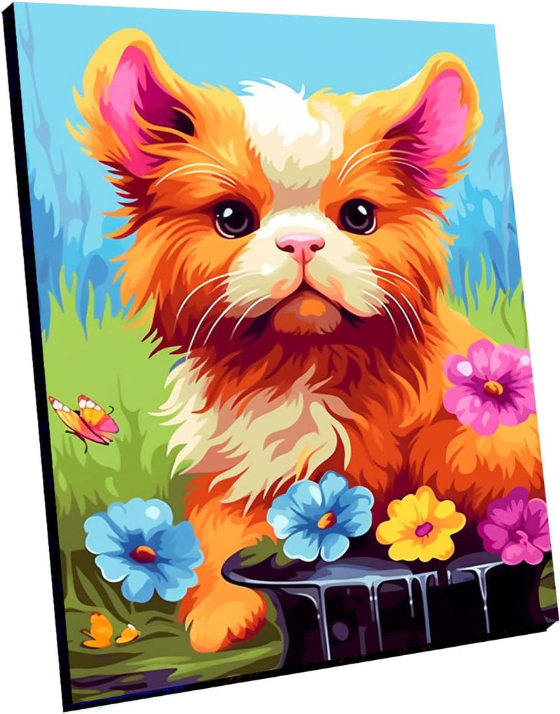 Maomaomi Paint by Numbers DIY Acrylic Painting Kit for Kids & Adults - Color Cat Framed
