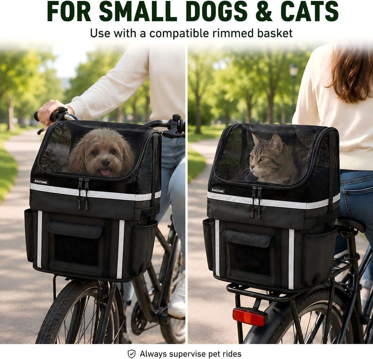 Dog Bike Basket Cover, Drawstring Mesh Pet Safety Cover - 13.0"L x 11.0"W x 10.2"H - image 4