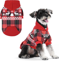Plaid Dog Hoodie Pet Clothes Sweater with Hat and Pocket for Small - Red&Black(Christmas) / Medium (Pack of 1)