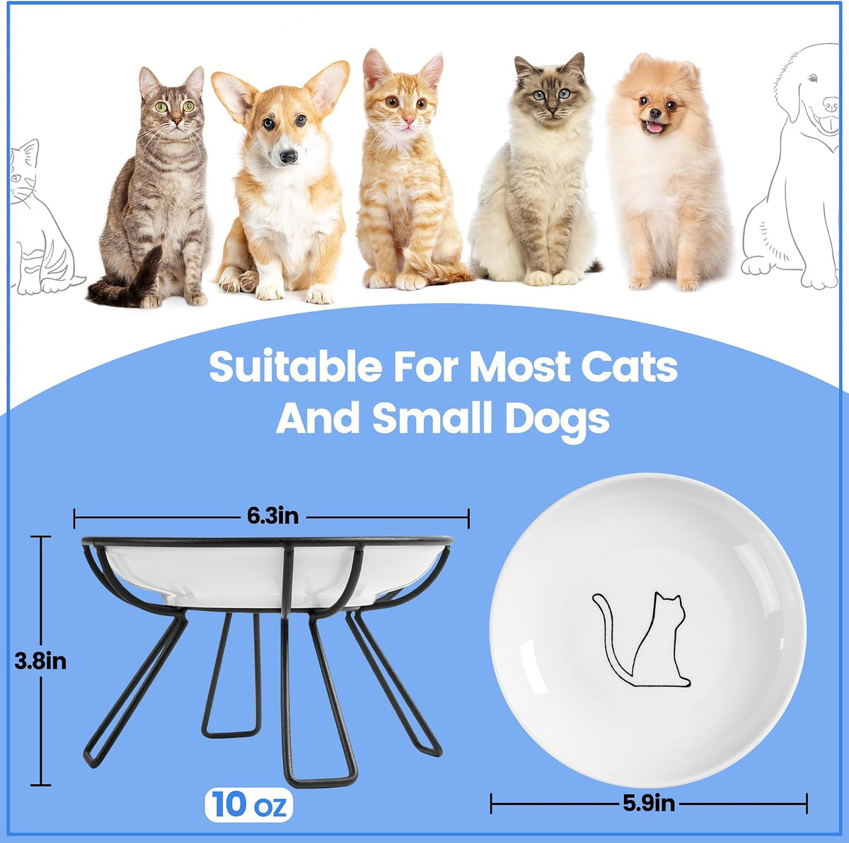 Ceramic Cat Bowls, Raised, Whisker Friendly - raised dish,2 pack / line cat - image 3