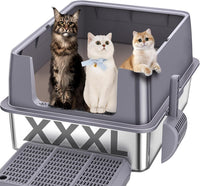 Kitcaty XXL stainless steel litter box 28 by 20 by 12 inches with high leak-proof sides