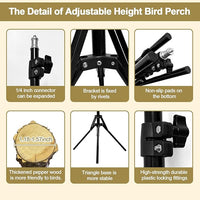 16-63 Inch Height Adjustable Bird Perch Pepper Wood Parrot Training Perch Stand with Feeding Cups and Swing Toy Parakeet Perches Indoor and Outdoor Parrot Stands for Small to Medium Bird