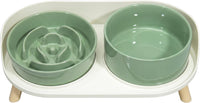 Elevated Slow Feeder Dog Bowls with Splash Proof Stand - Medium / Green