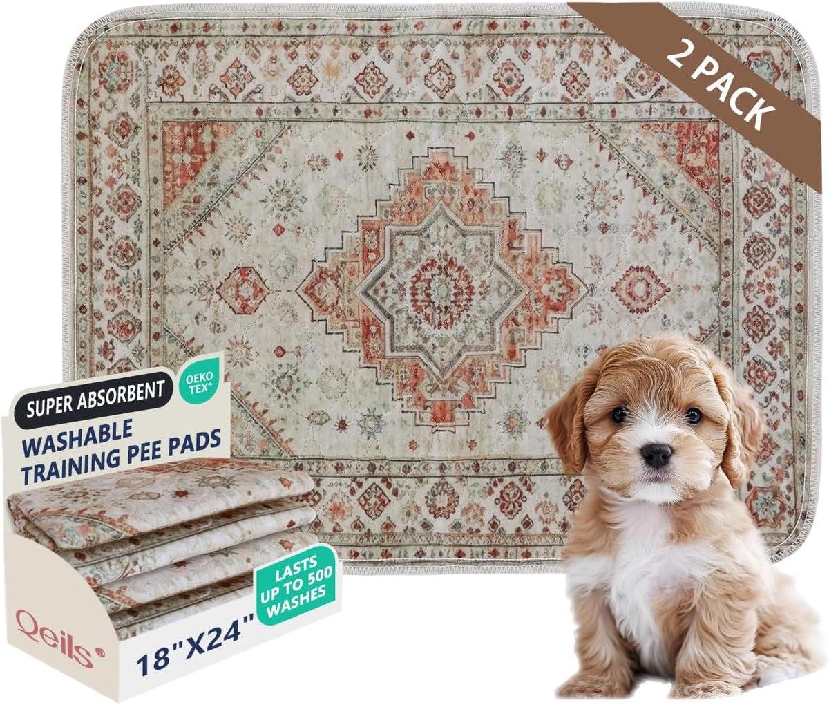 Washable Pee Pads, Super Absorbent Puppy Pads - Beige Medallion / 18"*24"(Pack of 2)
