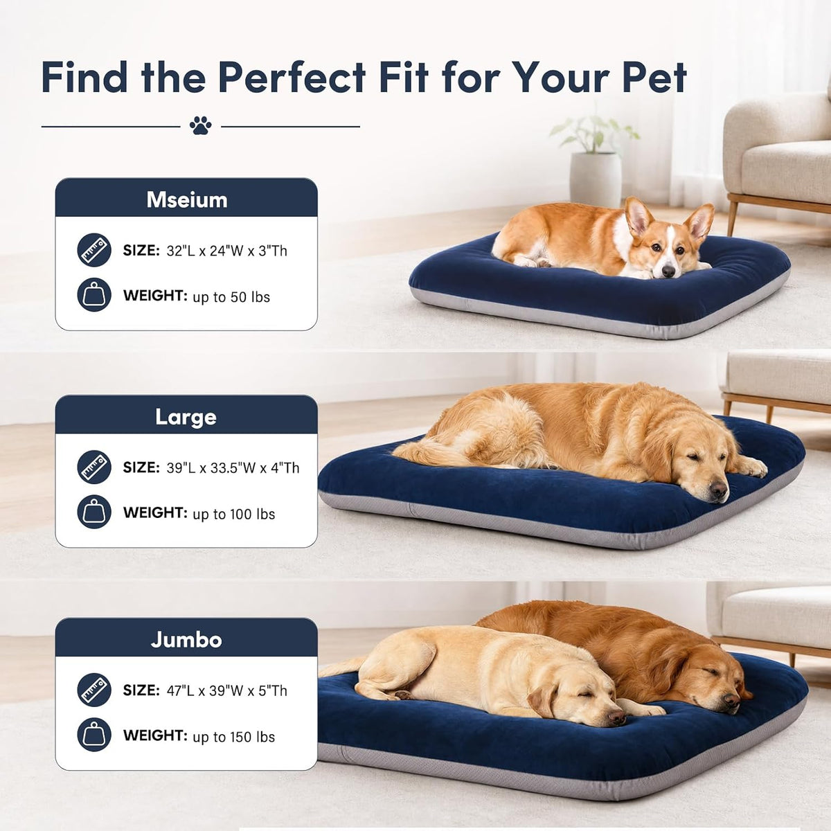Magic Dog Orthopedic Extra Large Dog Bed 47 Inch - 39.0"L x 33.5"W x 4.0"Th / Blue - image 2