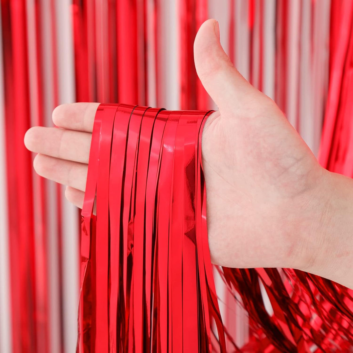 Voircoloria 2 Pack Gold Foil Fringe Backdrop Curtains - Red / 2 - image 2