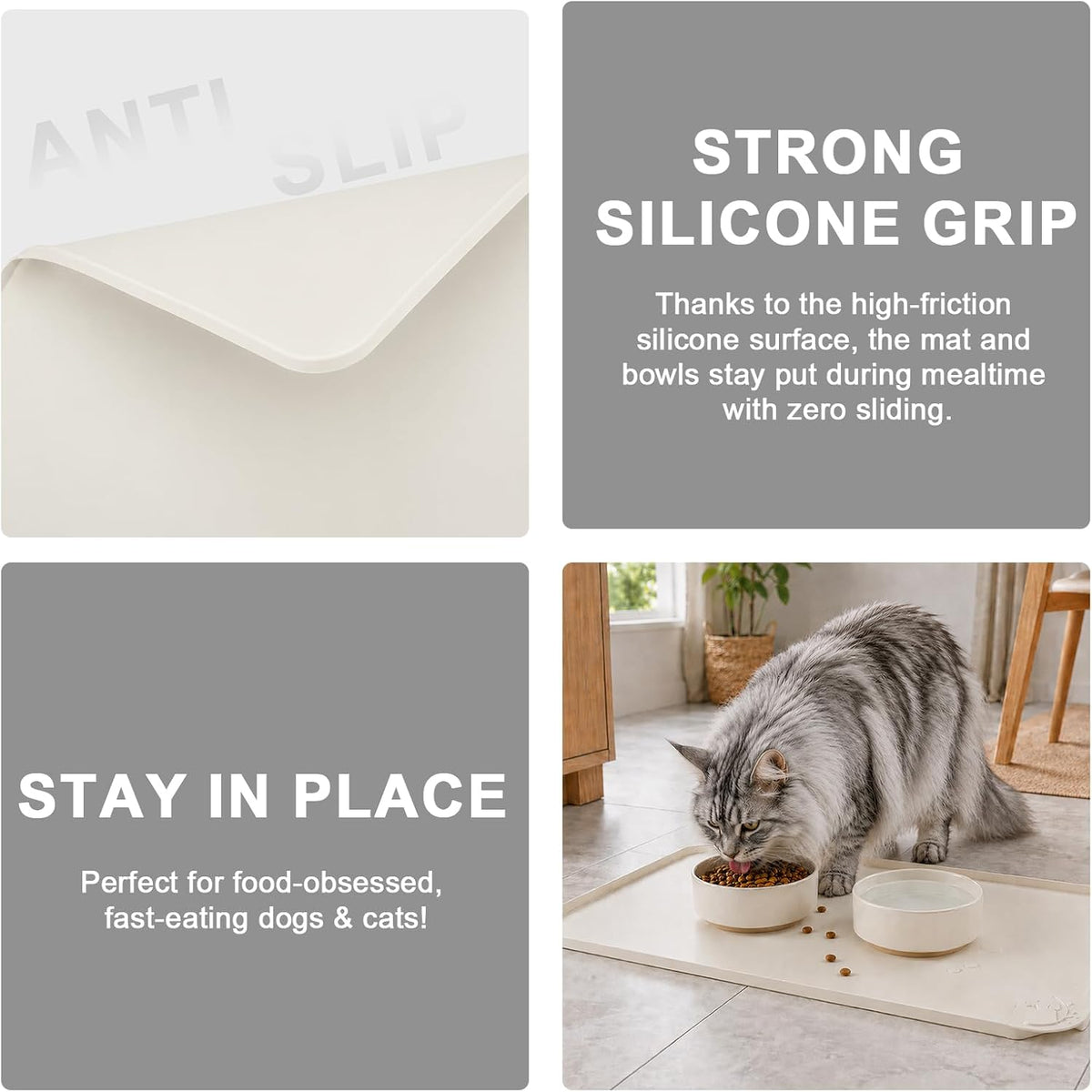 Silicone Pet Feeding Mats, 24''x16'' Large Size, Waterproof - CreamWhite / 19"L x 12"W - image 4
