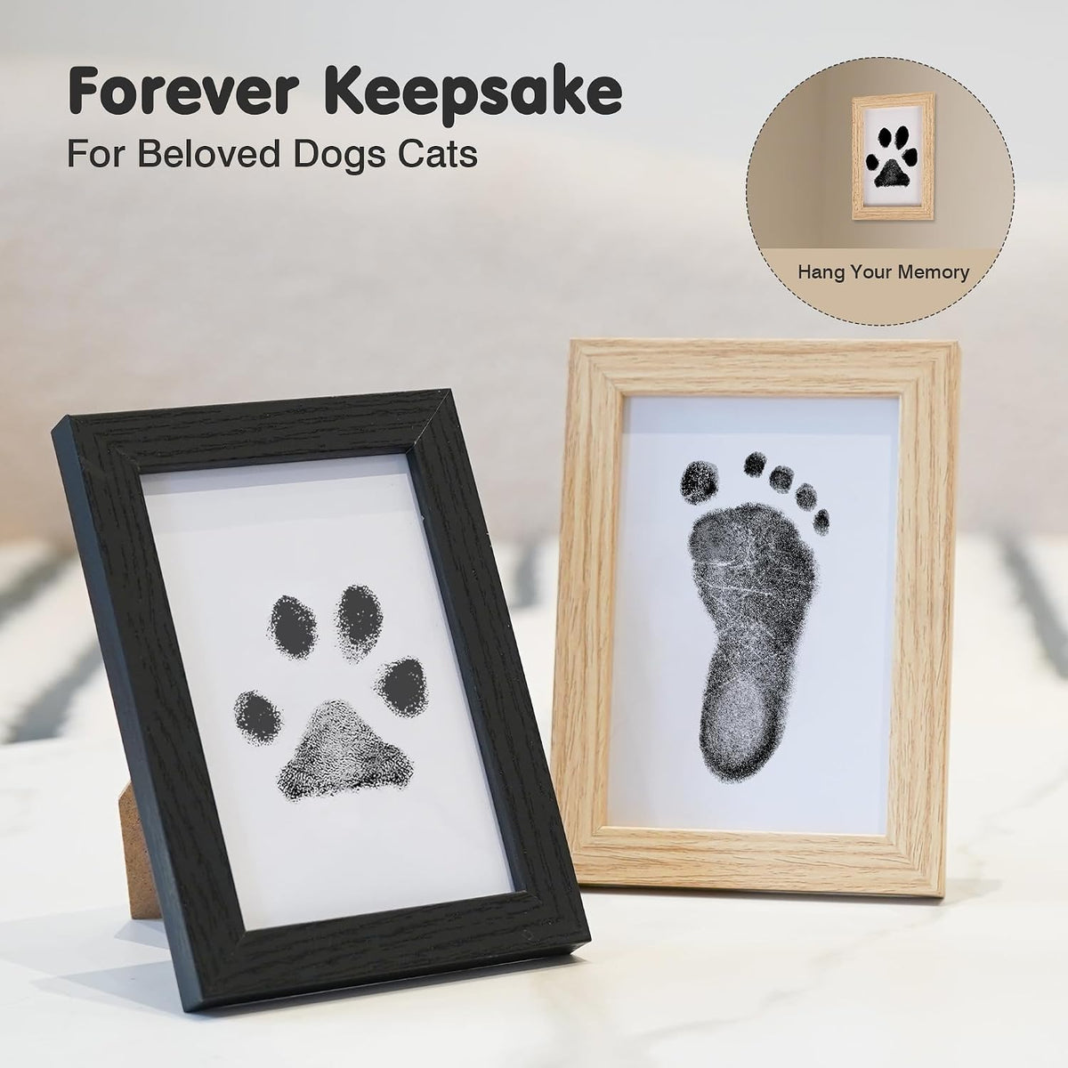 Inkless Paw Print Kit for Dogs, Cats & Babies - Black Pad,Black/Natural Wood Frame / 4-Pack,Large - image 2