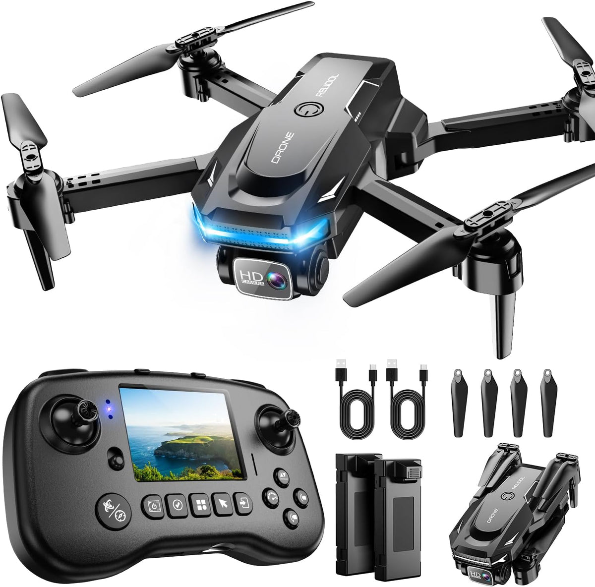 Drone with Camera, Screen on Controller Remote Control Quadcopter FPV Drone – Fun for Kids & Family