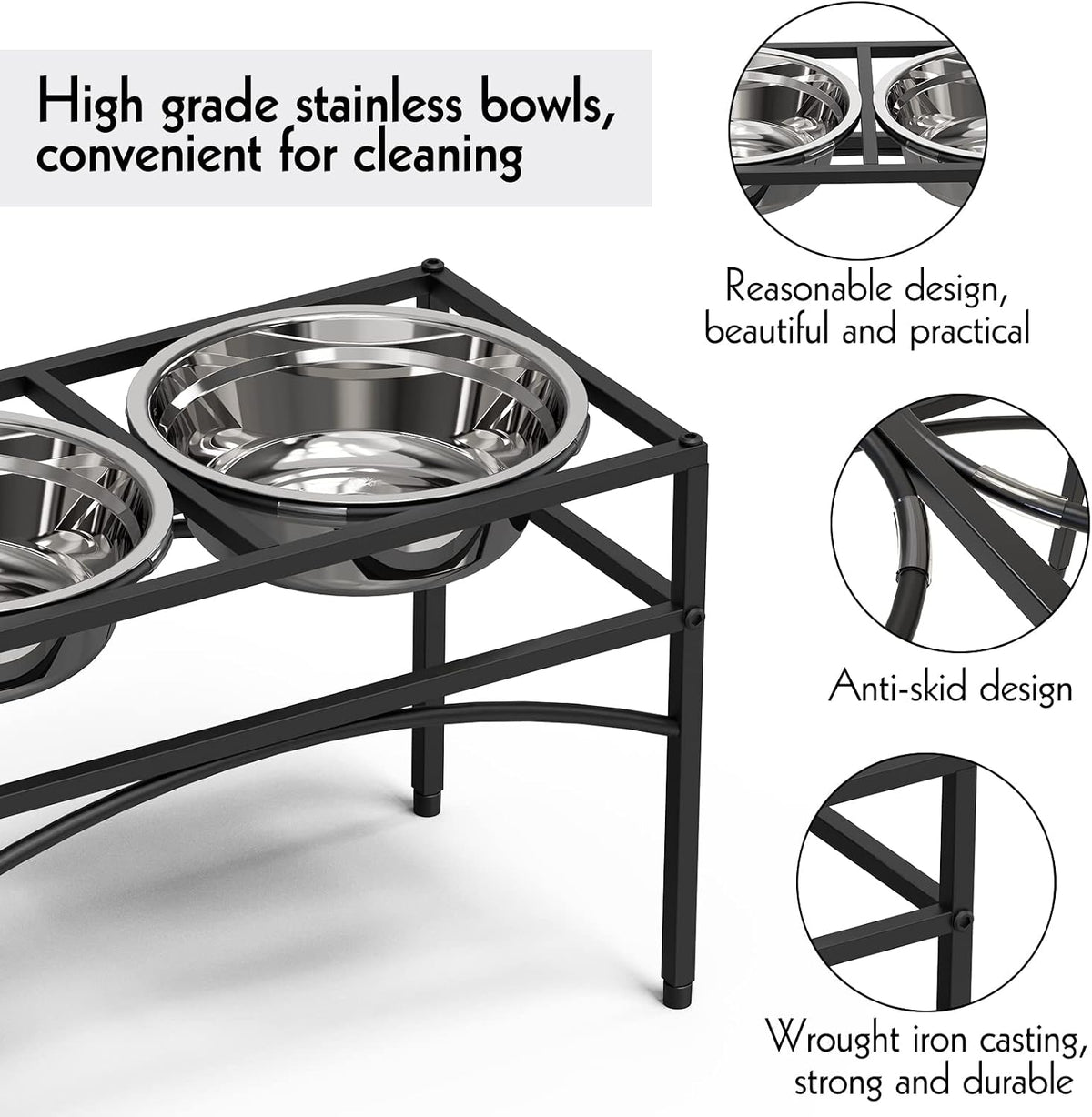 Elevated Dog Bowls for Large Dogs - Black Medium - image 2