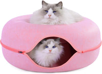 Large Cat Tunnel Bed for Indoor Cats with 3 Toys - L(24x24x11) / Pink - image 2