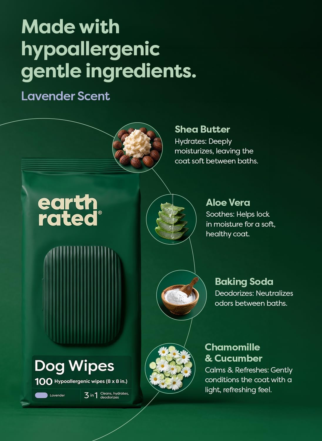 Earth Rated Dog Wipes for Paws & Butt, Deodorizing - Lavender / 200 Grooming Wipes - image 2