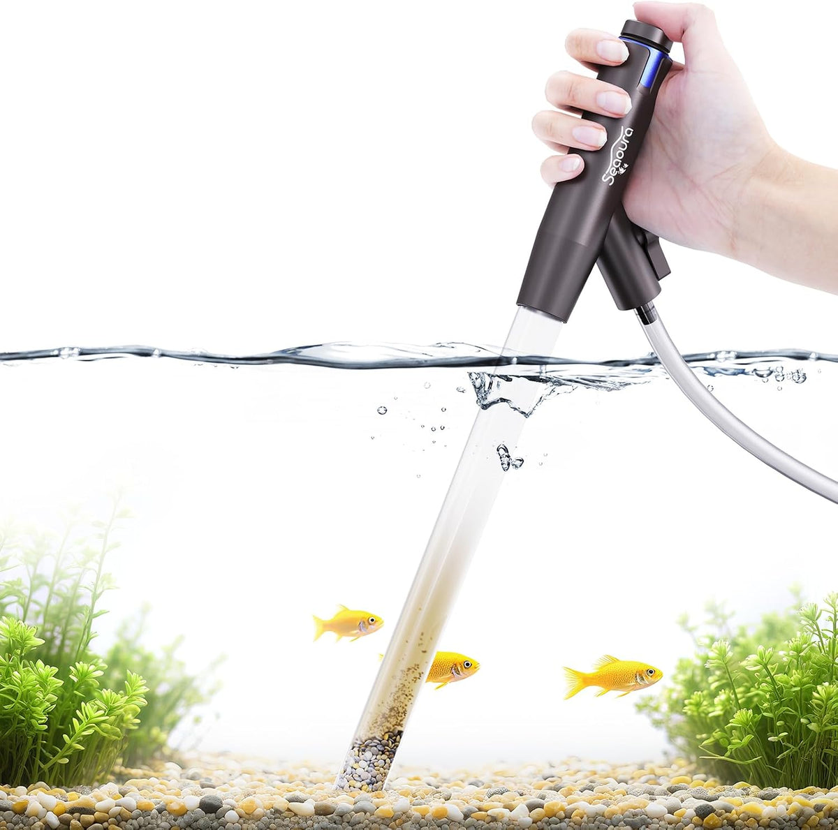 SEAOURA Gravel Vacuum for Aquarium Siphon - Navy blue + Silver gray