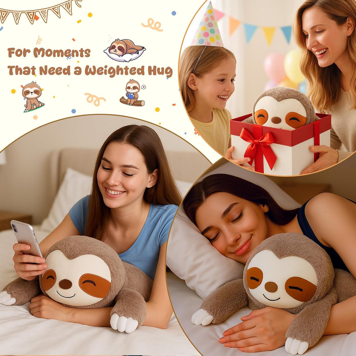 SQEQE Weighted Stuffed Animals Capybara Plush - Sloth / Medium(13.8 Inch) - image 4