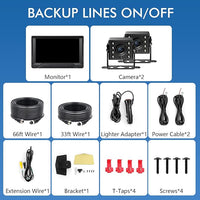 Dual RV Backup Camera Plug and Play, 7'' Backup Camera for Truck Trailer, No Delay, 1080P HD, 2 Channels, 150° Wide Angle, DIY Guide Lines, Night Vision, IP69 Rear View Camera